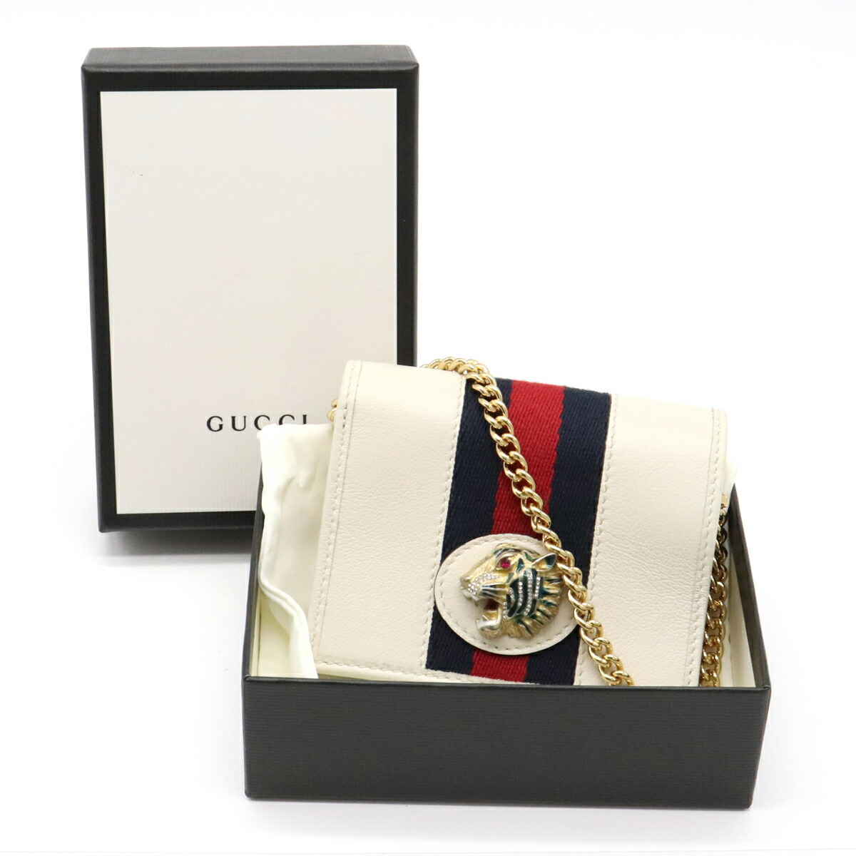 GUCCI グッチ ラジャ チェーン コンパクトウォレット ウェブストライプ
