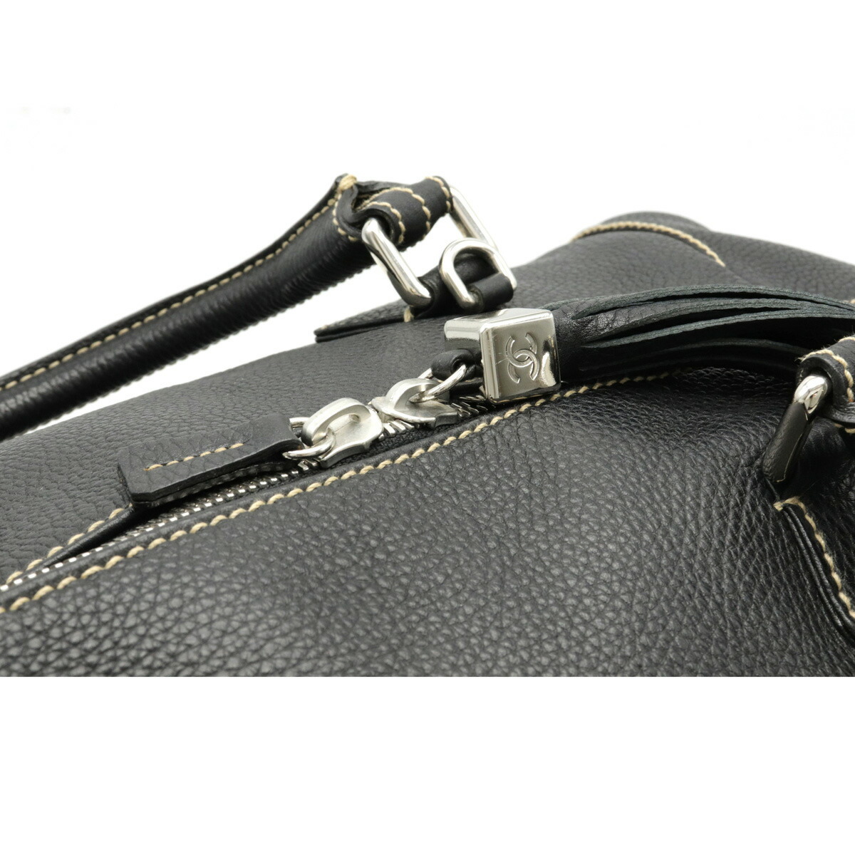 CHANEL シャネル フリンジ ボストンバッグ 旅行カバン トラベルバッグ ハンドバッグ レザー ブラック 黒 シルバー金具