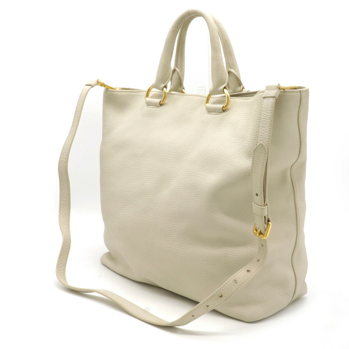 PRADA プラダ SOFT CALF トートバッグ 2WAY ショルダーバッグ レザー TALTO オフホワイト ゴールド金具