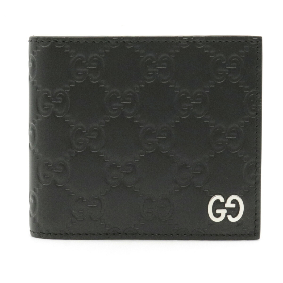 11200円 GUCCI グッチ 二つ折り財布 シマ カーフ ロゴ ブラック 人気
