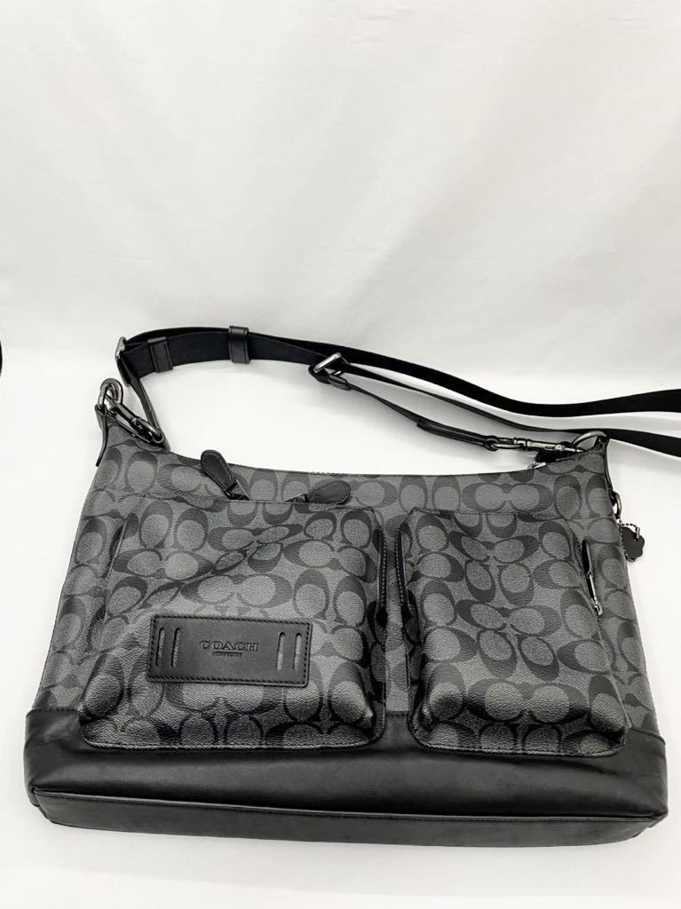 美品 コーチ COACH シグネチャー ショルダーバッグ メッセンジャー 黒