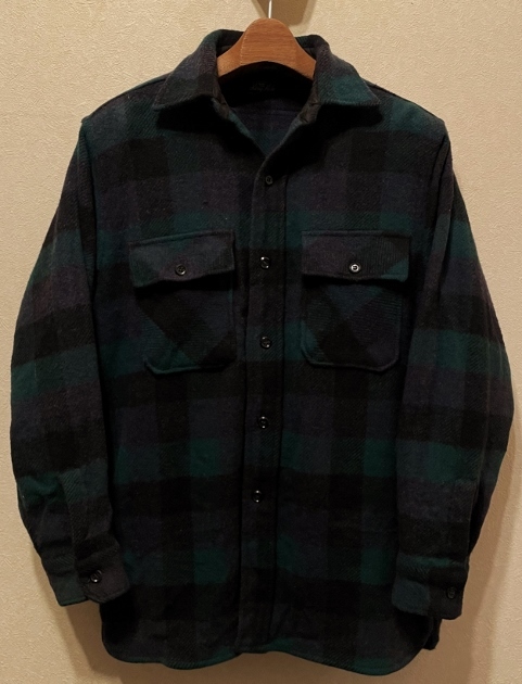 マチ付き美品60sビンテージKing KoleウールシャツS好配色ブロックチェック緑/黒ナス紺 米国製USA製60年代1960s1960年代C.P.O.CPO(pendleton