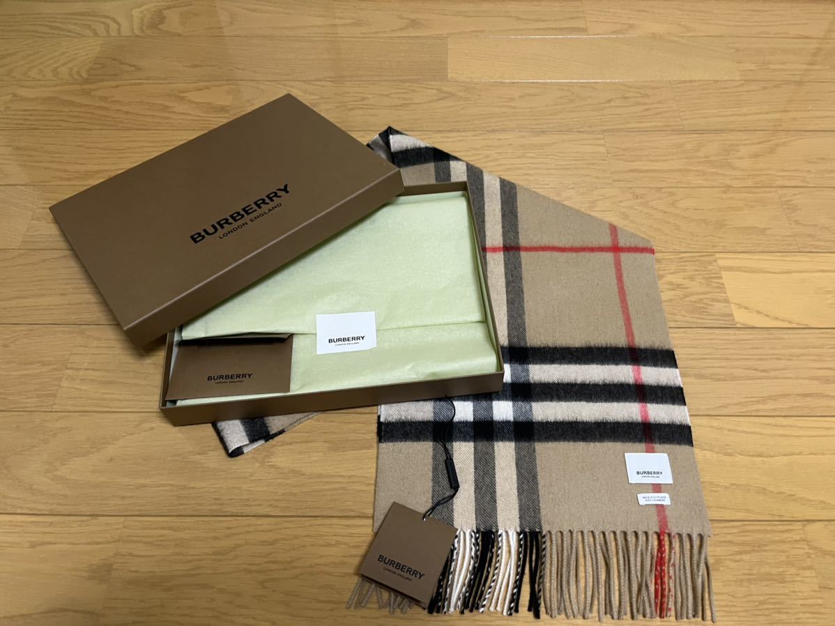 BURBERRY バーバリー マフラー カシミア100% ベージュ 未使用に近い-