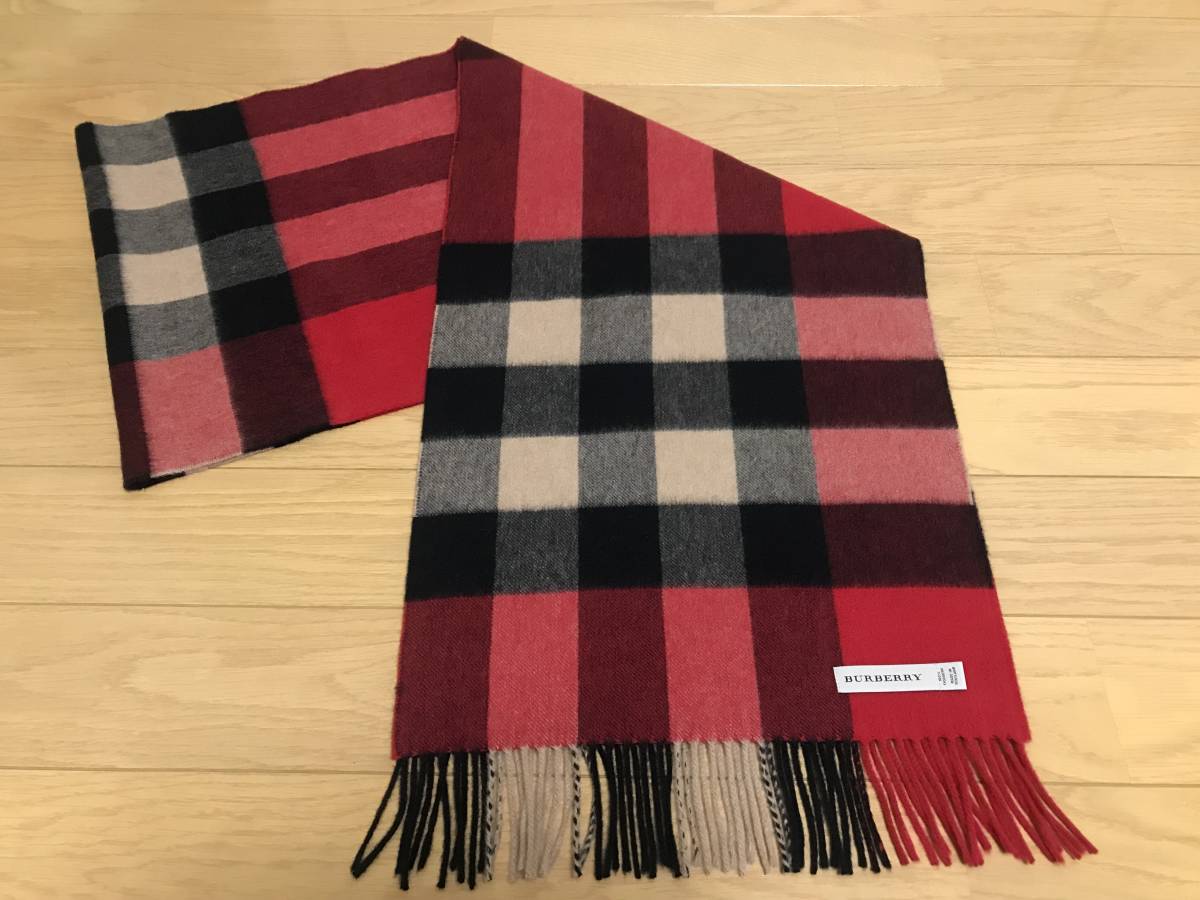 BURBERRY バーバリー マフラー カシミア100％ レッド 大判マフラー 未