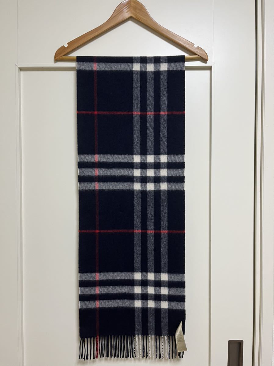BURBERRY バーバリー マフラー カシミア100% 濃紺 ネイビー系 美品