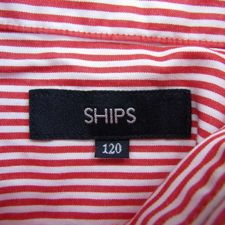  Ships полоса рубашка длинный рукав кнопка down cut and sewn для мальчика 120 размер красный белый Kids ребенок одежда SHIPS