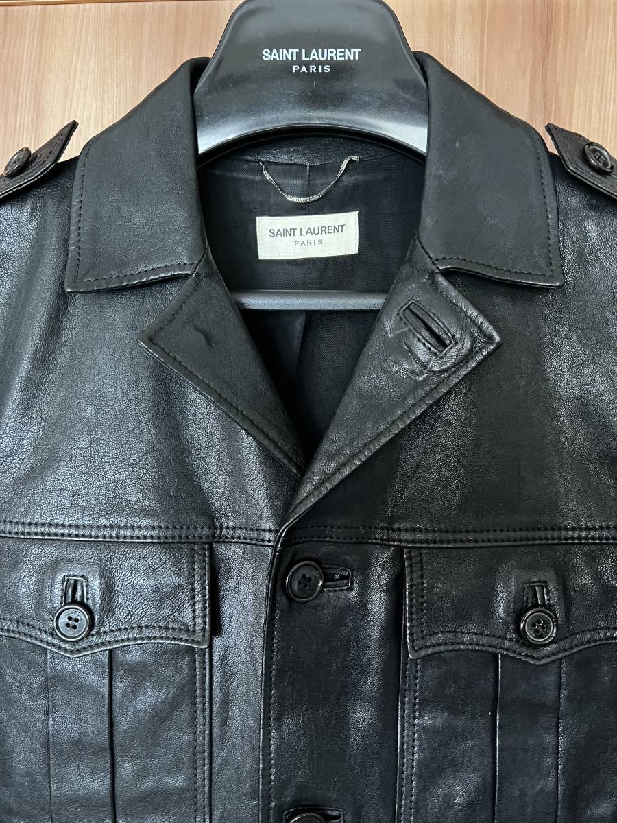 最終値下げ★人気 サンローランパリ SAINT LAURENT PARIS エポーレット カーゴレザージャケット ブラック 15SS 46 エディレザー
