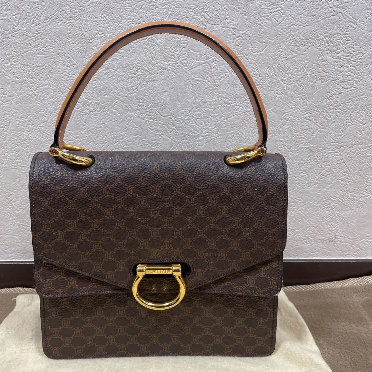 CELINE セリーヌ ハンドバッグ マカダム 柄 ブラウン ヴィンテージ