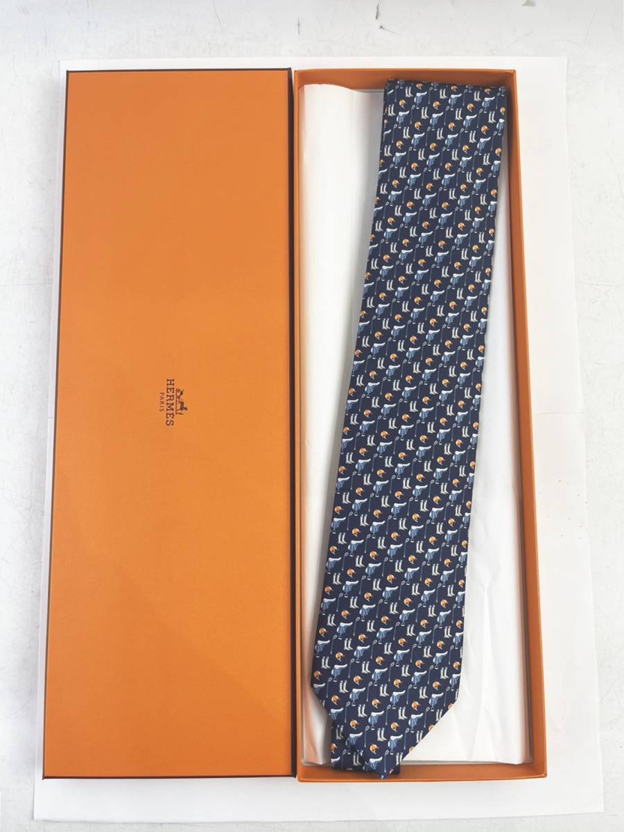 新品 未使用 HERMES トゥニュ・ドゥ・ジョッキー ネクタイ ブルー