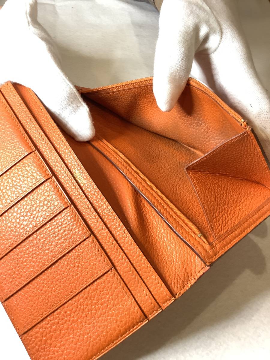 エルメス ベアン 長財布 ゴールド金具 レッド オレンジ C刻印