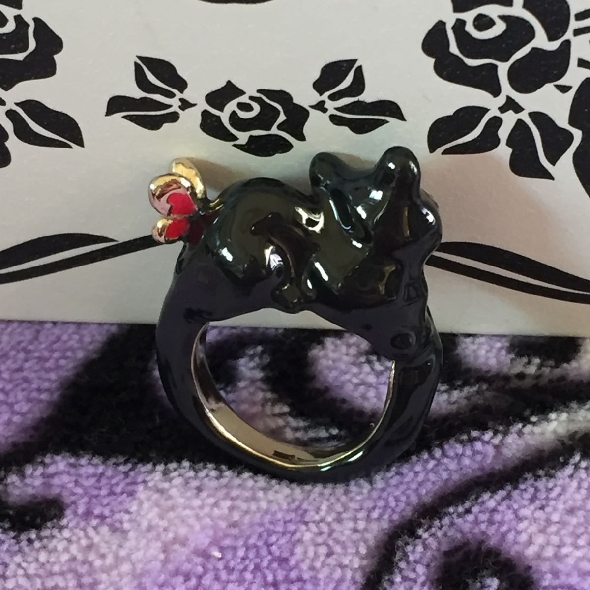  rare * Anna Sui black cat Chan ring ring cat butterfly .L L size 15 number 