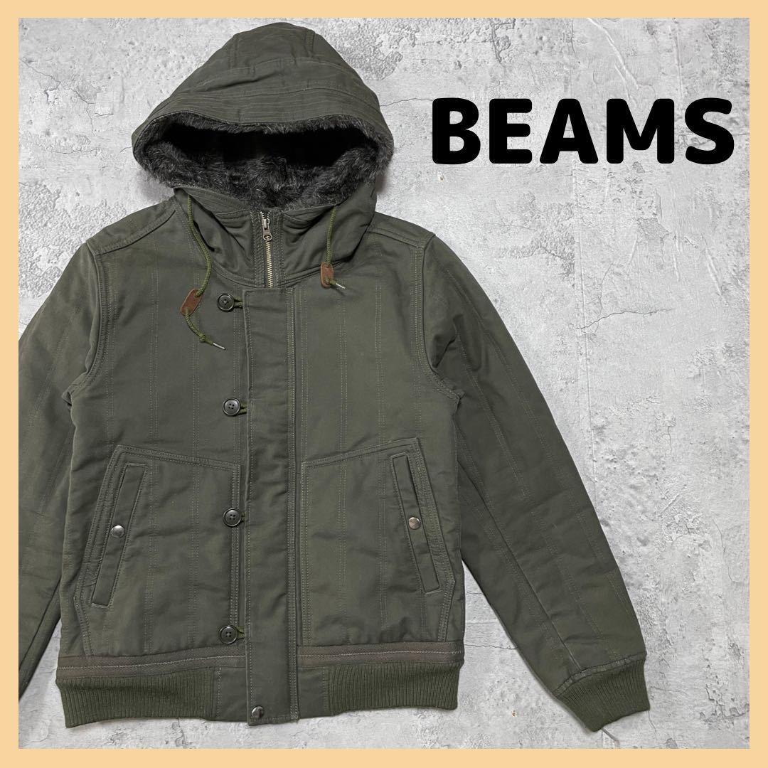 BEAMS ビームス アーミーフードデッキジャケット Lサイズ オリーブ-