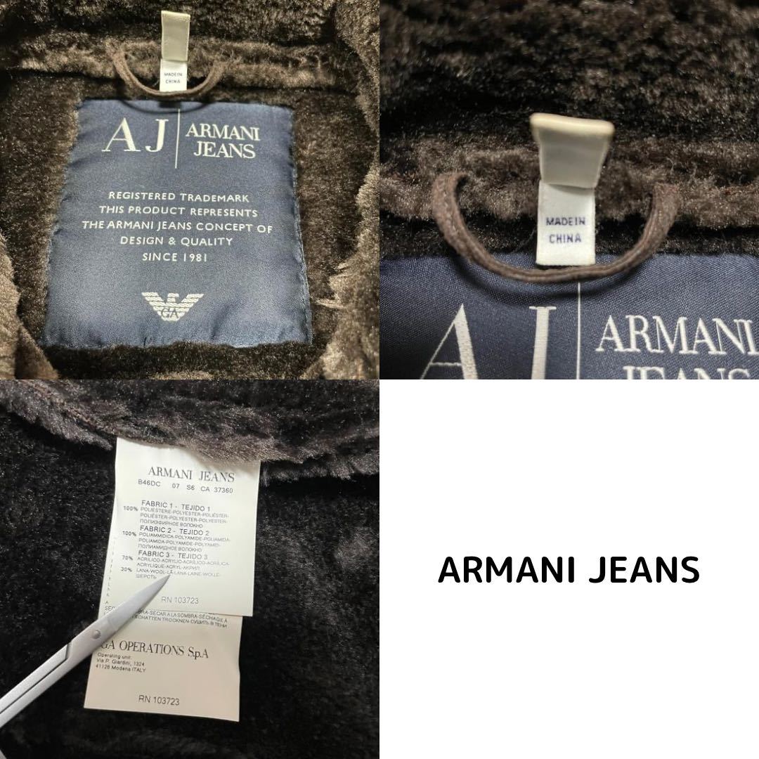 ARMANI JEANS アルマーニジーンズ ムートンジャケットブルゾン USA企画 ジャンパー 袖ワッペン サイズL 玉FL2035a ミリタリー _画像9