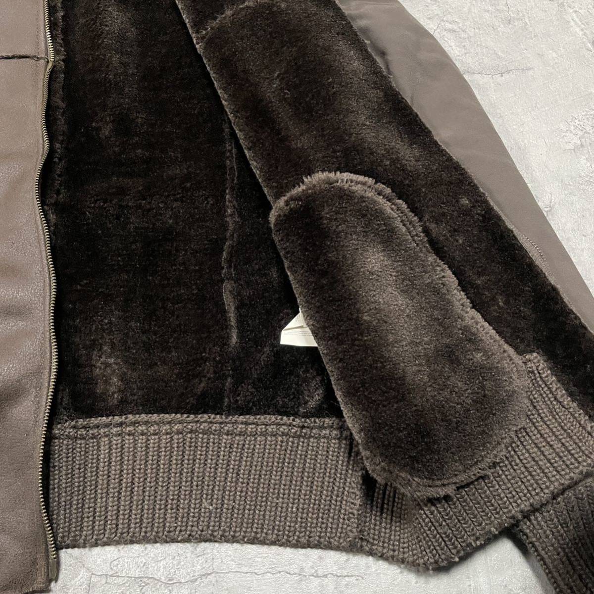 ARMANI JEANS アルマーニジーンズ ムートンジャケットブルゾン USA企画 ジャンパー 袖ワッペン サイズL 玉FL2035a ミリタリー _画像7
