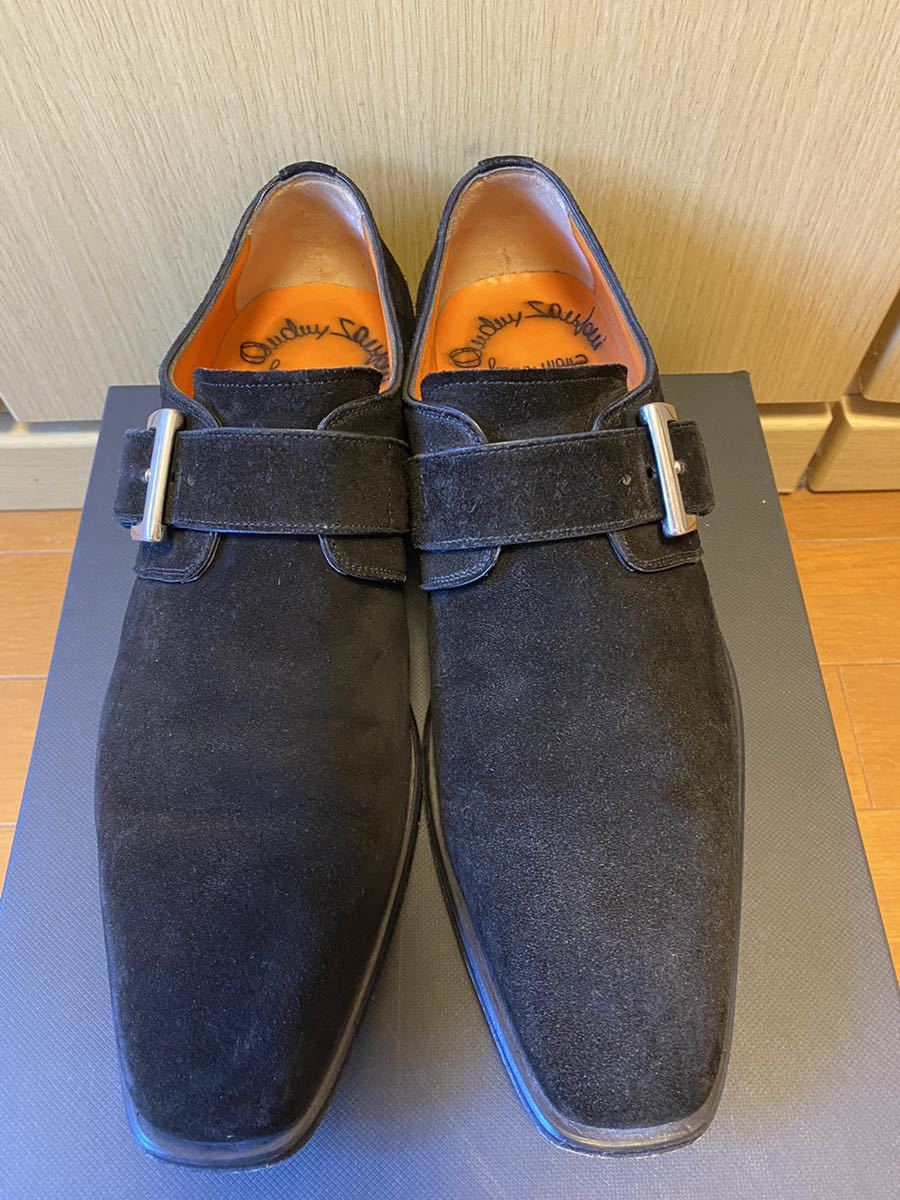 正規 SANTONI サントーニ シングルモンクストラップ スウェード レザー ドレスシューズ 黒 6_画像2