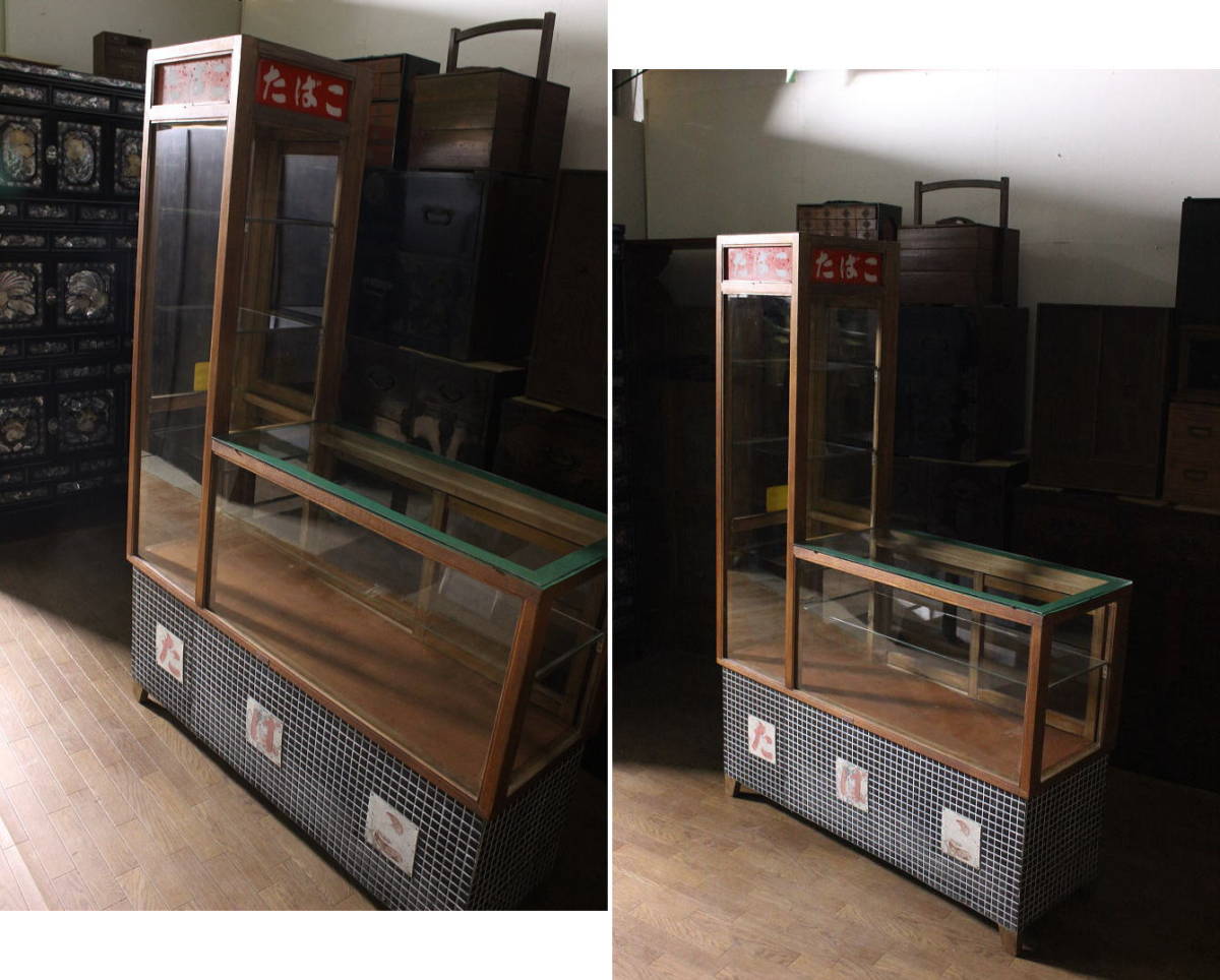 古いたばこ屋さんのＬ型・煙突タイプのガラスケース アンティークショーケース店舗什器アトリエレジカウンターショップ什器 の画像7