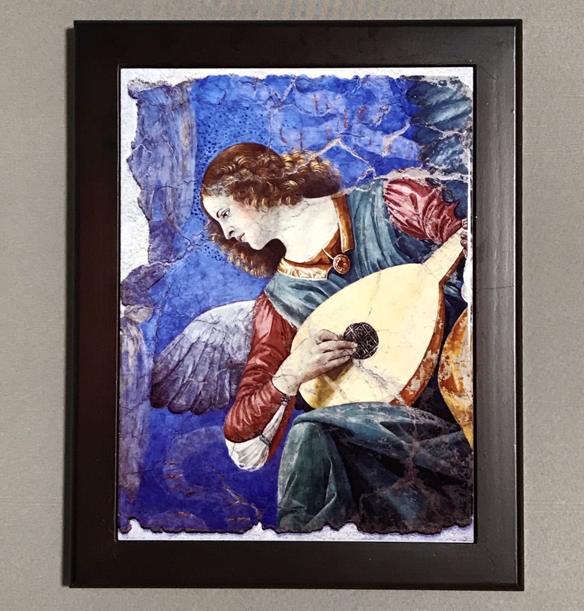 送料無料 リュートを弾く天使、バイオリンを弾く天使、フォトタイル木製フレーム付き2枚セット メロッツォ・ダ・フォルリの画像2