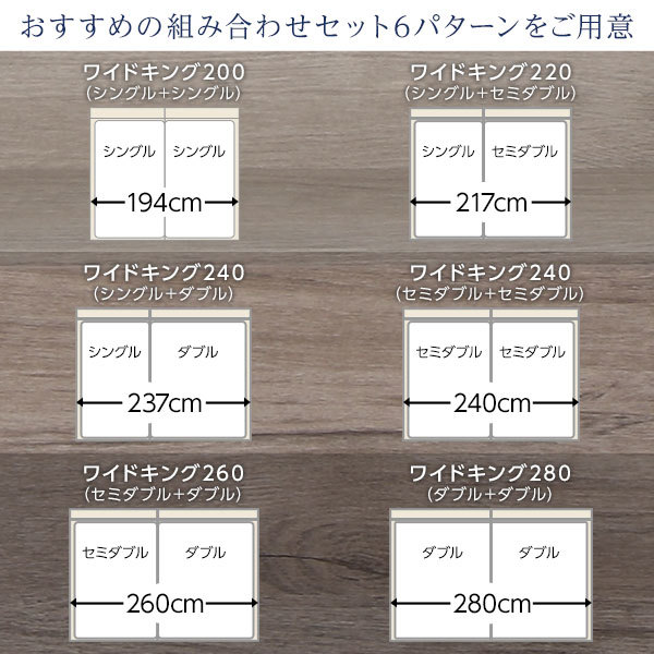 ベッド ワイドキング200(S+S) ポケットコイルマットレス付き グレージュ 収納付き 連結 棚付き 宮付き コンセント付き 木製ds-2423261_画像3