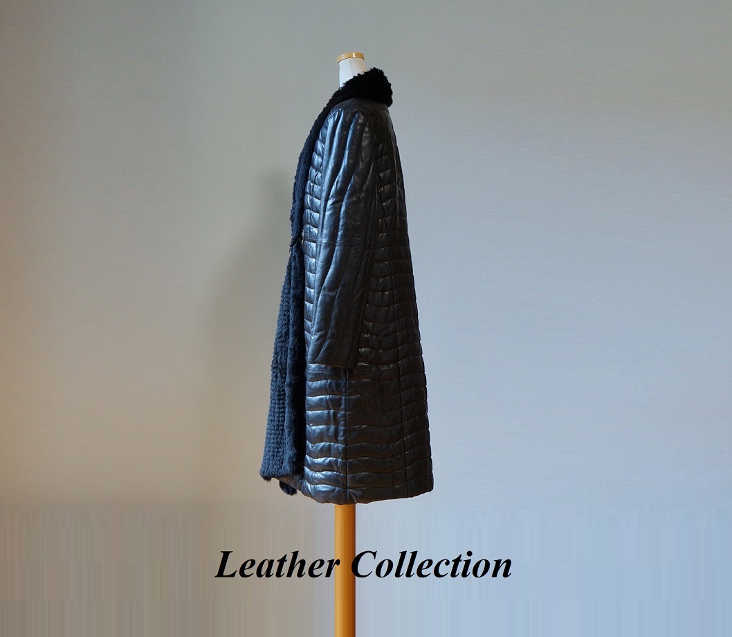 シンプルなのにカッコいい☆黒レザーダウンコート羊革コートあたっか冬新品処分ファーマフラー付きコートSALE品　北欧本革ジャケット