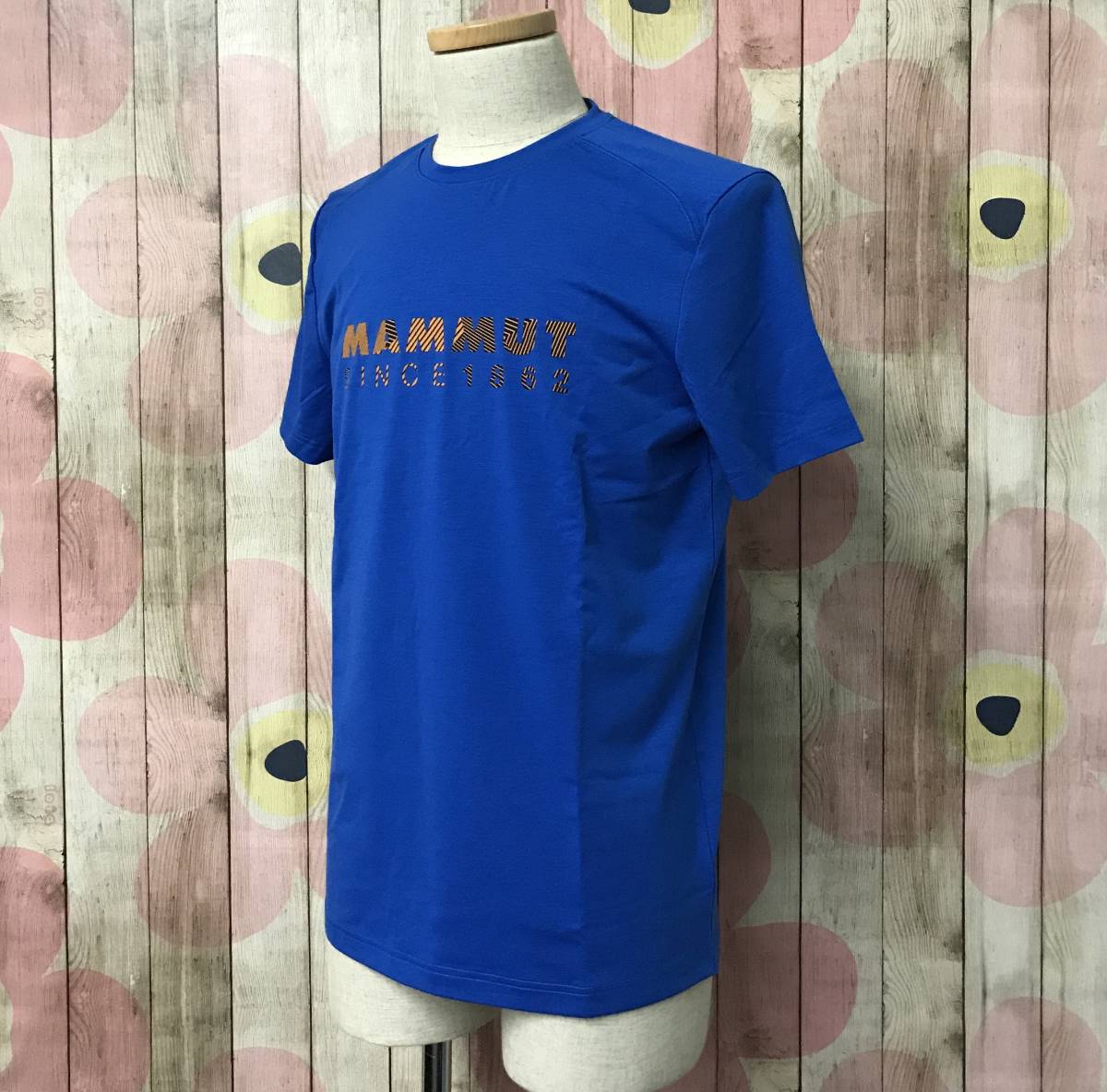 #53_0563 送料無料 【MAMMUT マムート】 トロヴァット Tシャツ 半袖 アウトドア 抗菌加工 UVP50+ メンズ Mサイズ ブルー 文字プリント_画像3