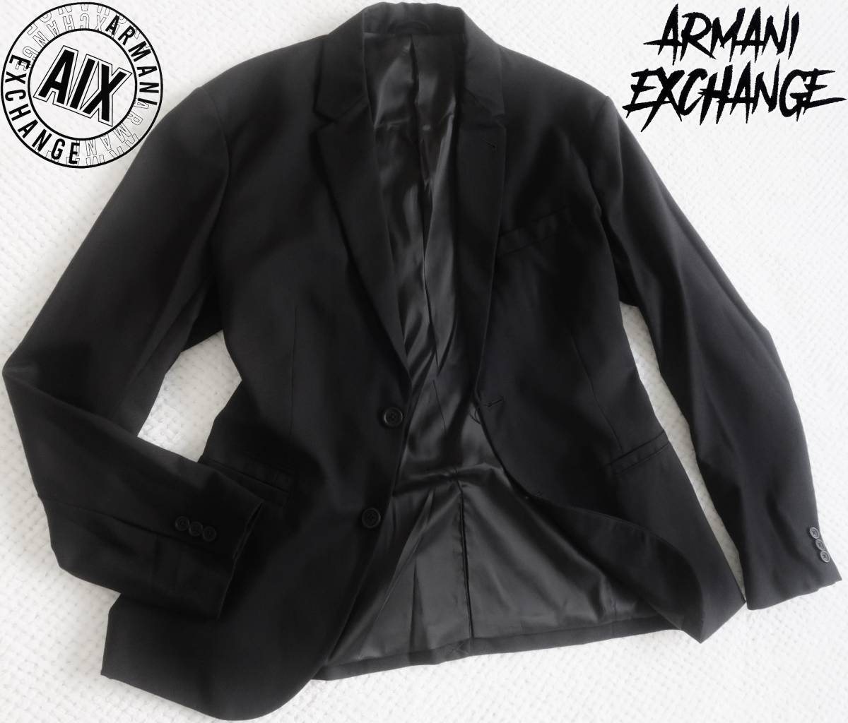 新品★アルマーニ★シャドーチェック ブラック ジャケット★軽量 ソフトジャケット★黒 ブレザー 40 (L)★A/X ARMANI☆551の画像1