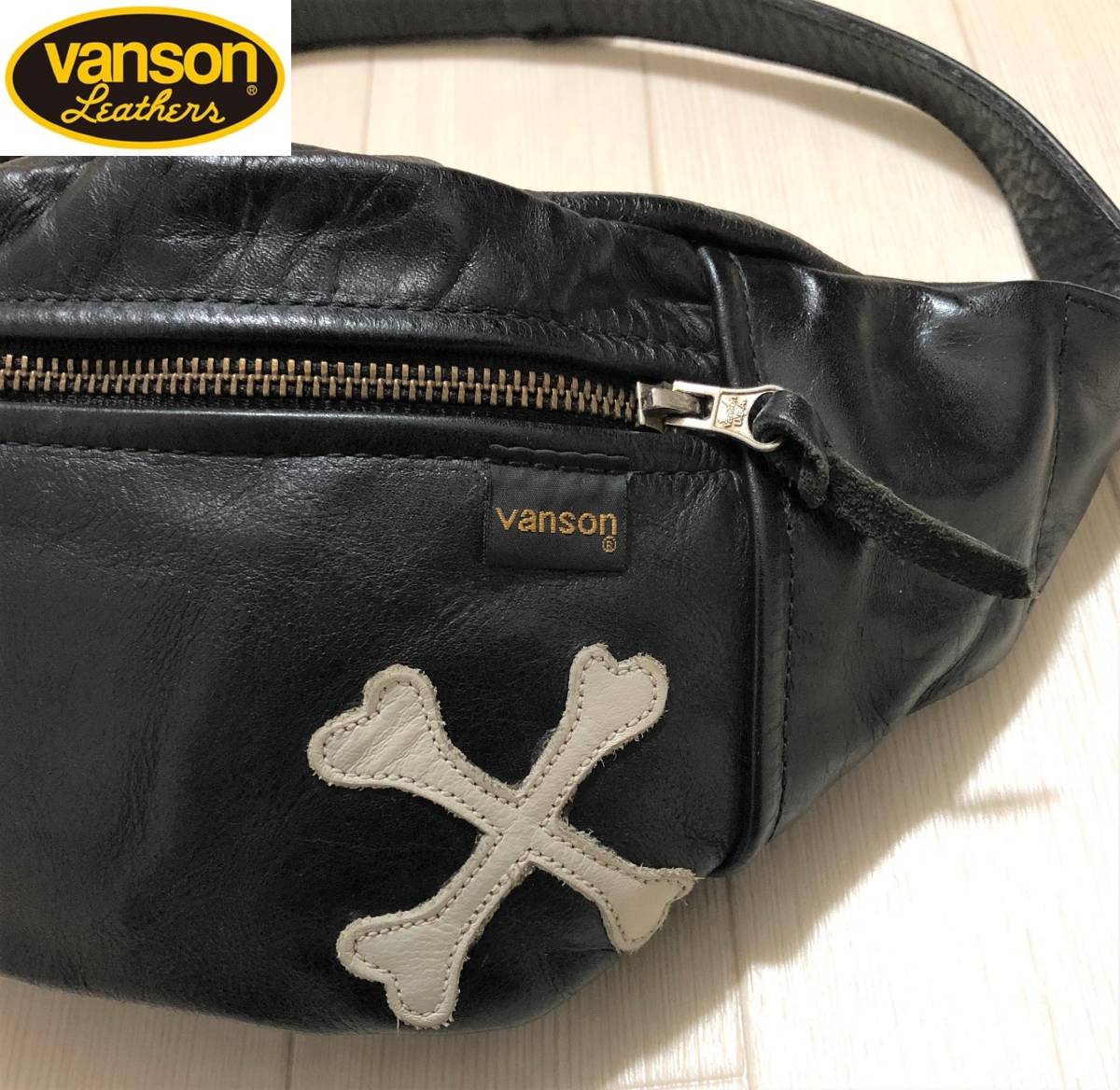 VANSON x BACKDROP バンソン x バックドロップ ボーン BONE ボディバッグ ショルダーバッグ ファニーパック BLACK  ブラック レザー 牛革