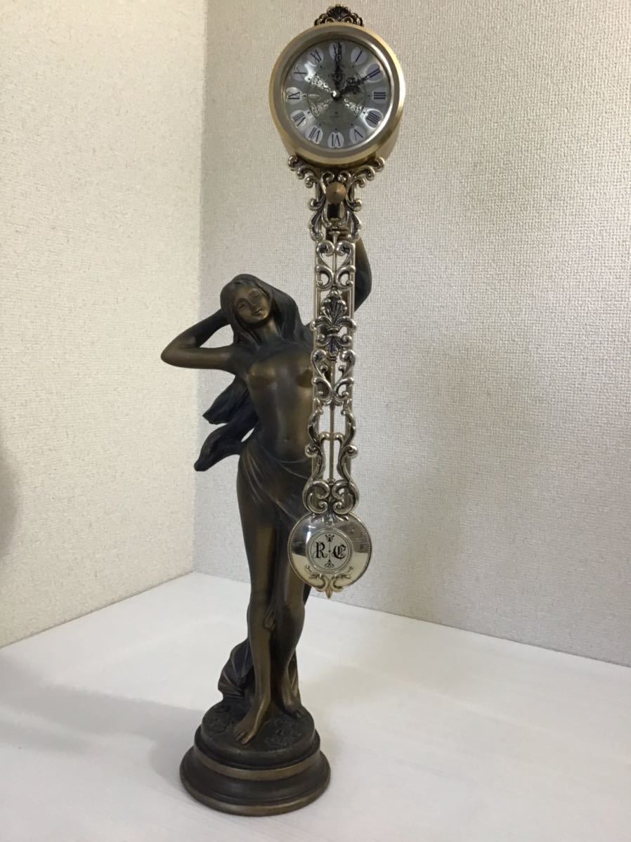 CITIZEN/シチズン クォーツ 振り子時計 希望の女神 アンティーク 置時計 ブロンズ調 インテリア 高約62cm
