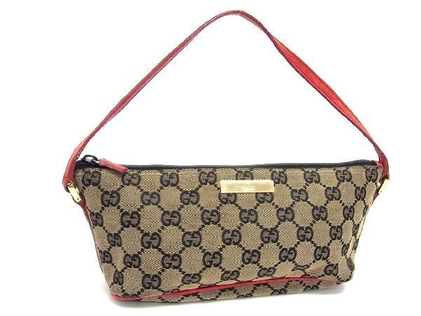 1円 □美品□ GUCCI グッチ  GGキャンバス×レザー ワンハンドル