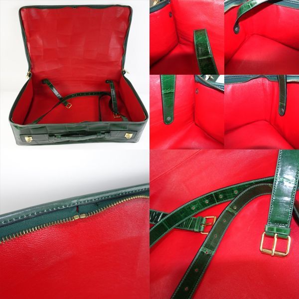 セリーヌ　箱型　クロコ　深緑　ハンドバッグ　ヴィンテージ