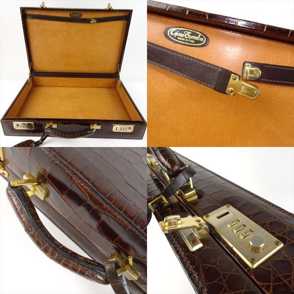  crocodile attache case Vintage handbag men's tea Brown document case key attaching business bag wani leather original leather katena4451