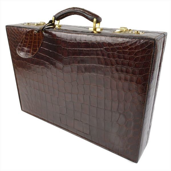  crocodile attache case Vintage handbag men's tea Brown document case key attaching business bag wani leather original leather katena4451