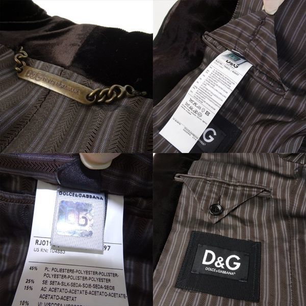 D&G ドルガバ ドレスジャケット シルク混紡 茶 ブラウン サテン 光沢 48 Lサイズ ドルチェ&ガッバーナ ショールカラー ベロア 切替え 4456_画像8