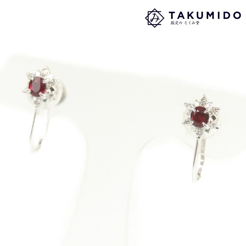 ルビー イヤリング プラチナ Pt900 ルビー 0.4ct ダイヤモンド D0.2ct D0.17ct 総重量約2.2g アクセサリー ジュエリー 中古A 269855_画像1