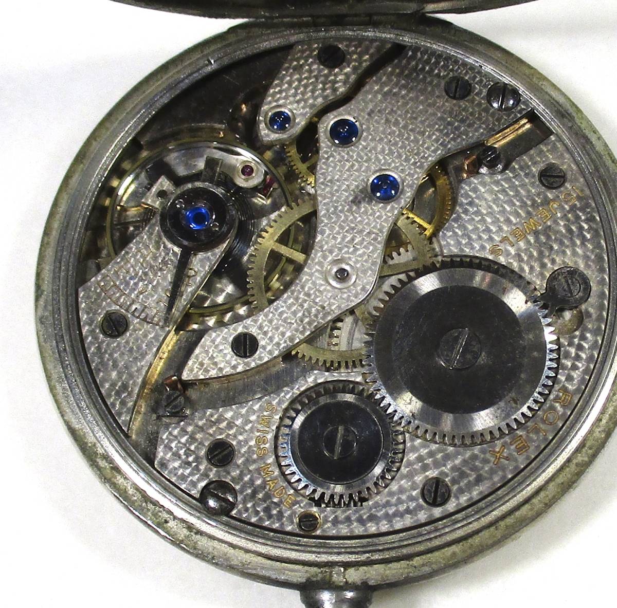 ☆ROLEX PRECISION LEVER サファイア青石 15石入 白銅片蓋側 提げ時計の画像4