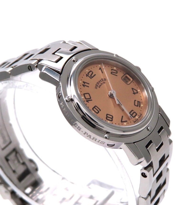 HERMES】エルメス 時計 'クリッパー CL4 210' ピンク文字盤 極美 HERMES】エルメス 時計 'クリッパー CL4 210' ピンク文字盤 極美