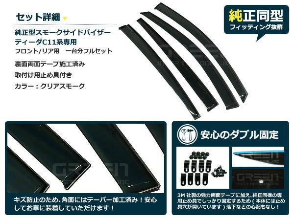 送料無料 サイドバイザー ドアバイザー ティーダ C11系 H16.9～ 日産 スモーク_画像2