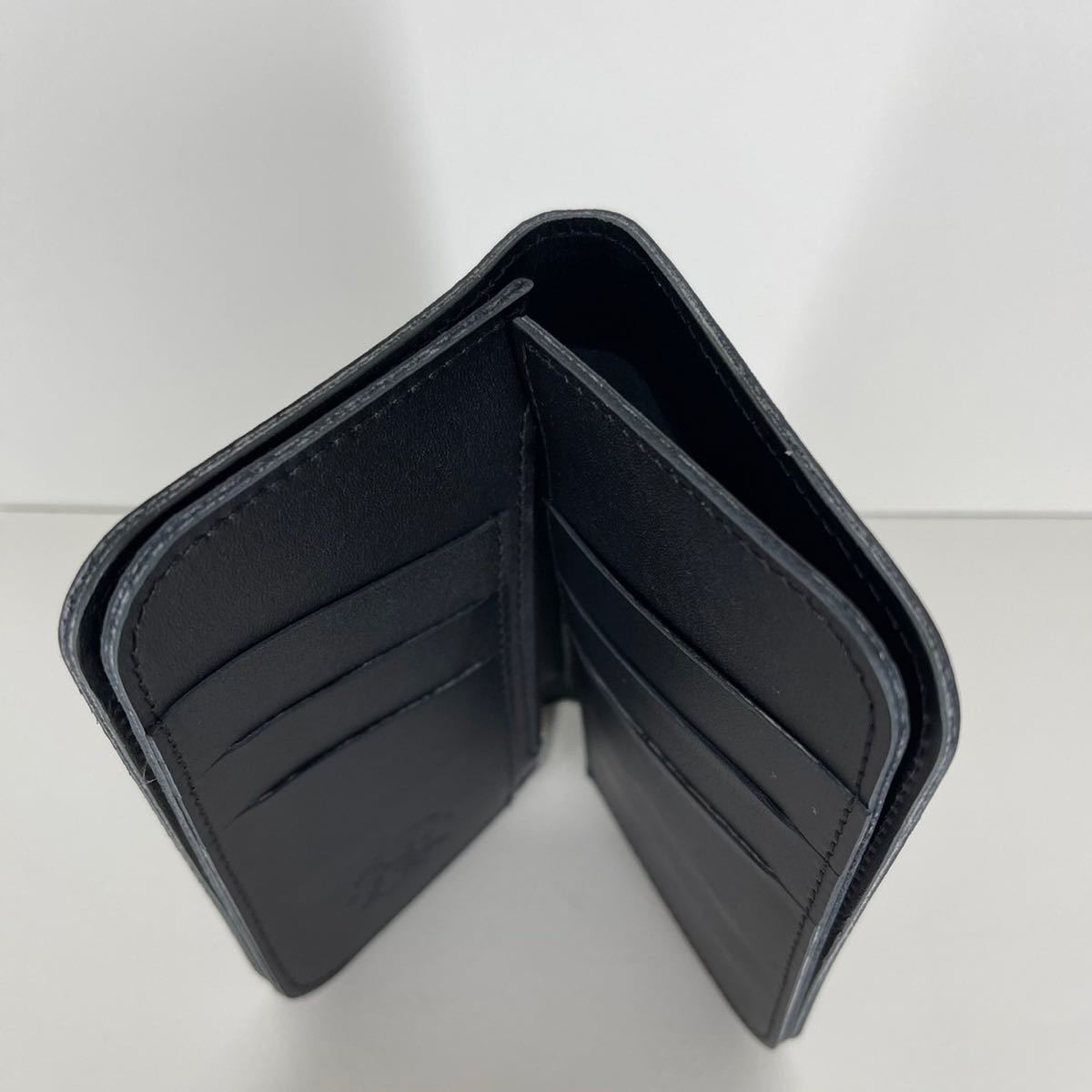 一番の 革蛸 台形ミドルウォレット 二つ折り財布 ブラック/ブラック