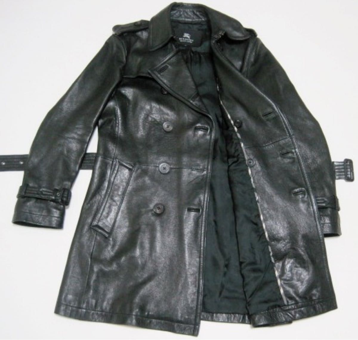 サイズLL バーバリー ブラックレーベル 限定 定19万 タンニン鞣し 最高級 ラムレザー トレンチ コート 黒 ジャケット XL