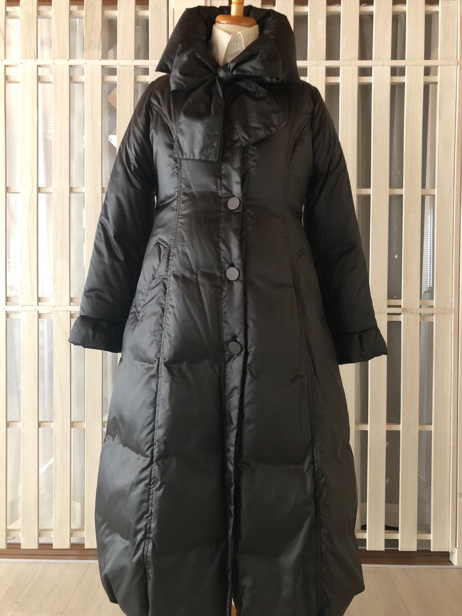 [未使用] FESTENIR 超ロング/リボンタイ付きバルーン裾ダウンコート/ブラック