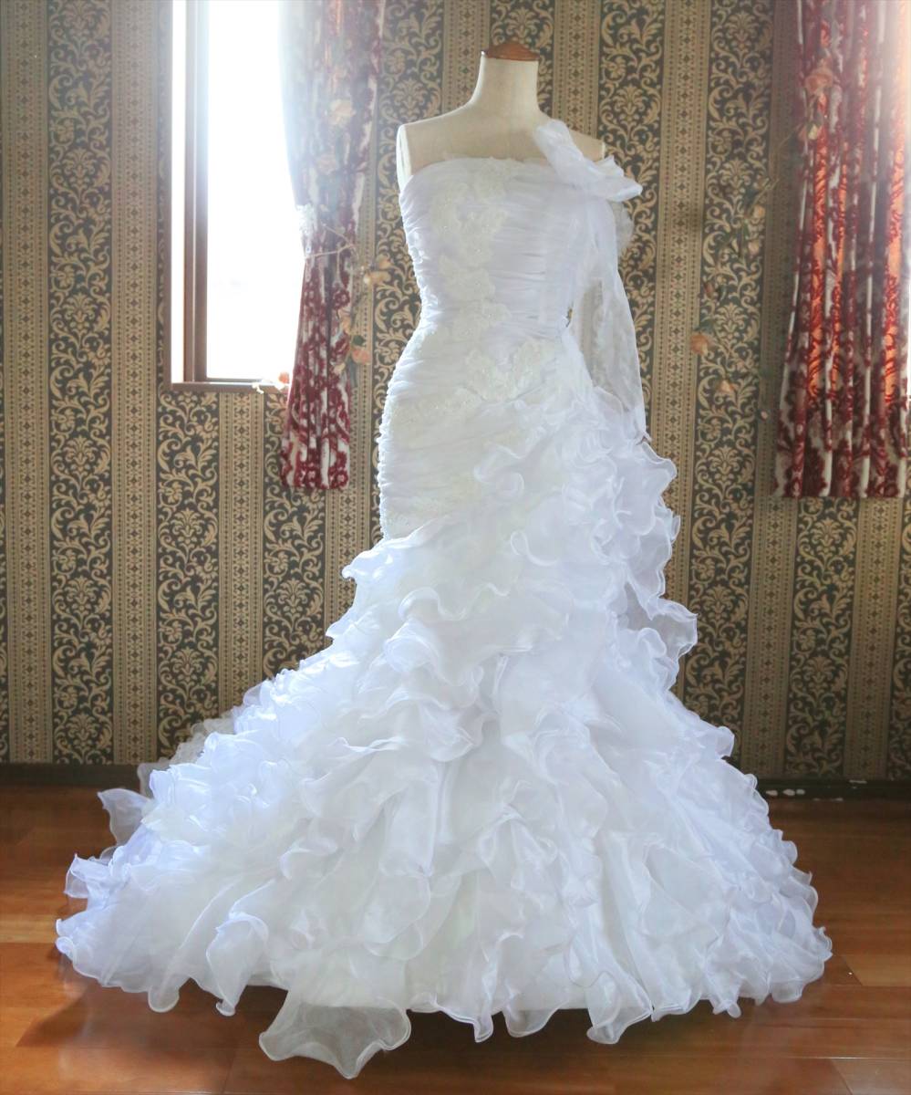  pure-white hard mermaid line high class wedding dress 9 number M size free shipping Yahoo auc exhibited commodity 