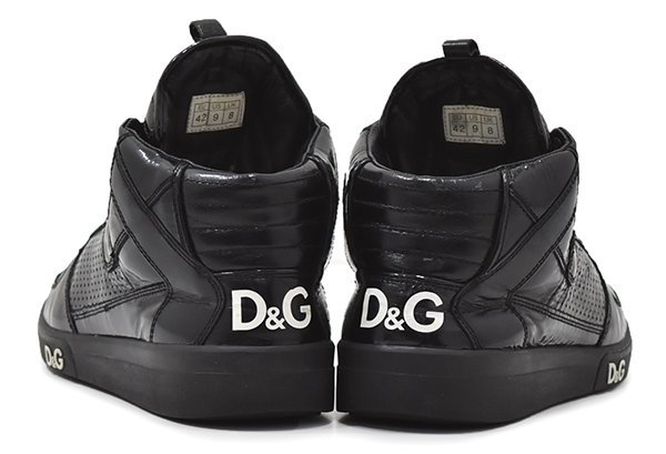 定価4.5万円 ドルチェ&ガッバーナ【DOLCE&GABBANA】D&Gライン 上質パテントレザー 牛革 ハイカットスニーカー 42/黒 AF1_画像2