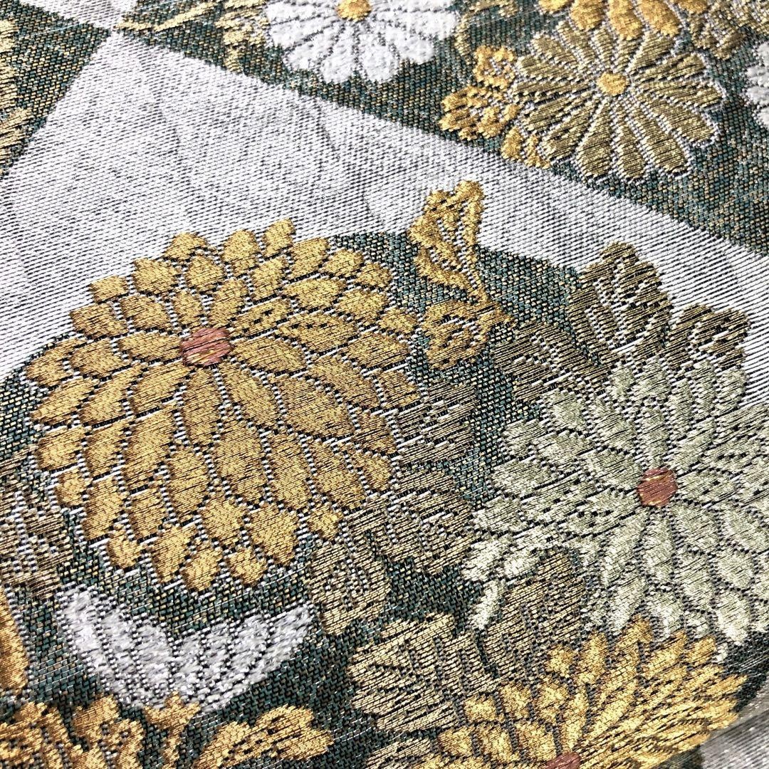 O-2284 袋帯 四角に美しい菊の花 格子模様 金銀糸 | www.galicbinamada.com