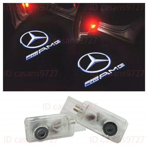 即納 Mercedes Benz AMG ロゴ カーテシランプ LED 純正交換 W251/W164/X164 R/ML/GL クラス プロジェクター ドア ライト メルセデス ベンツ_画像1