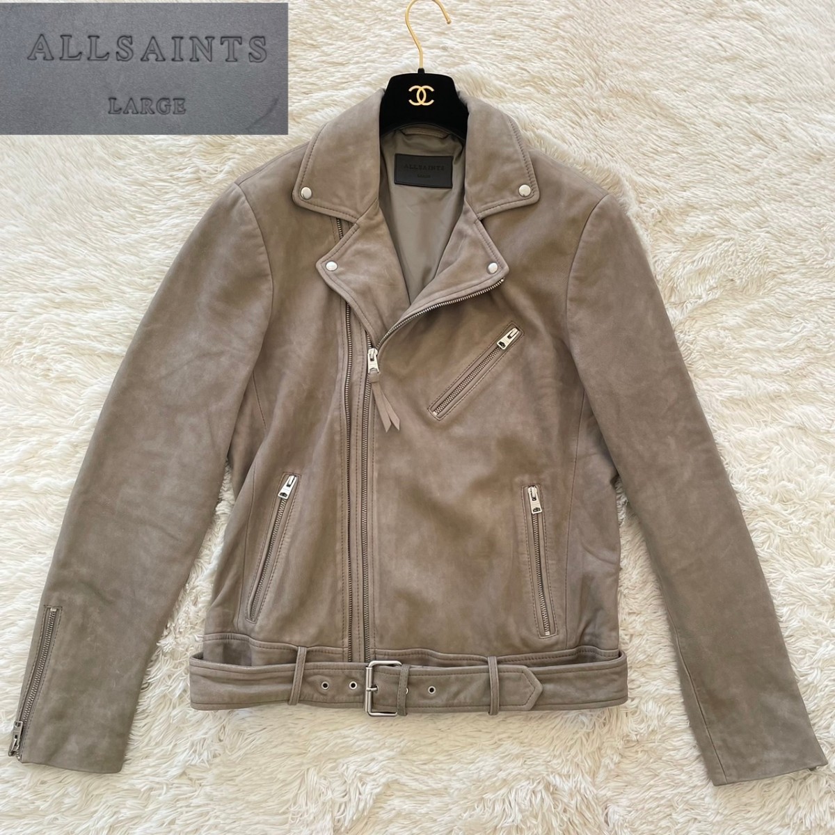 高級 美品】ALL SAINTS 羊革 レザー ダブルライダース Lサイズ-