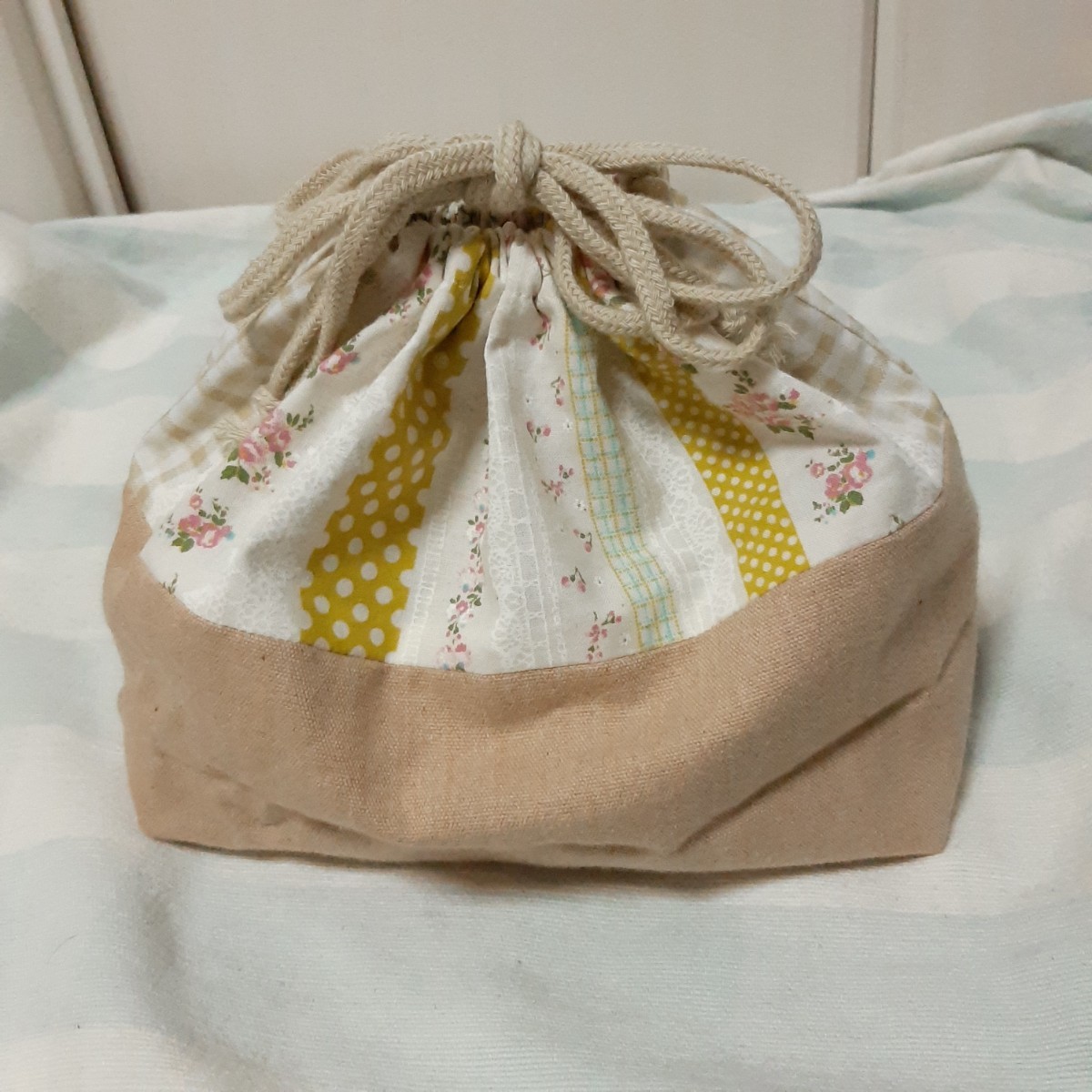 ハンドメイド◆お弁当袋◆L大きめ◆中高生・大人◆花柄水玉レース