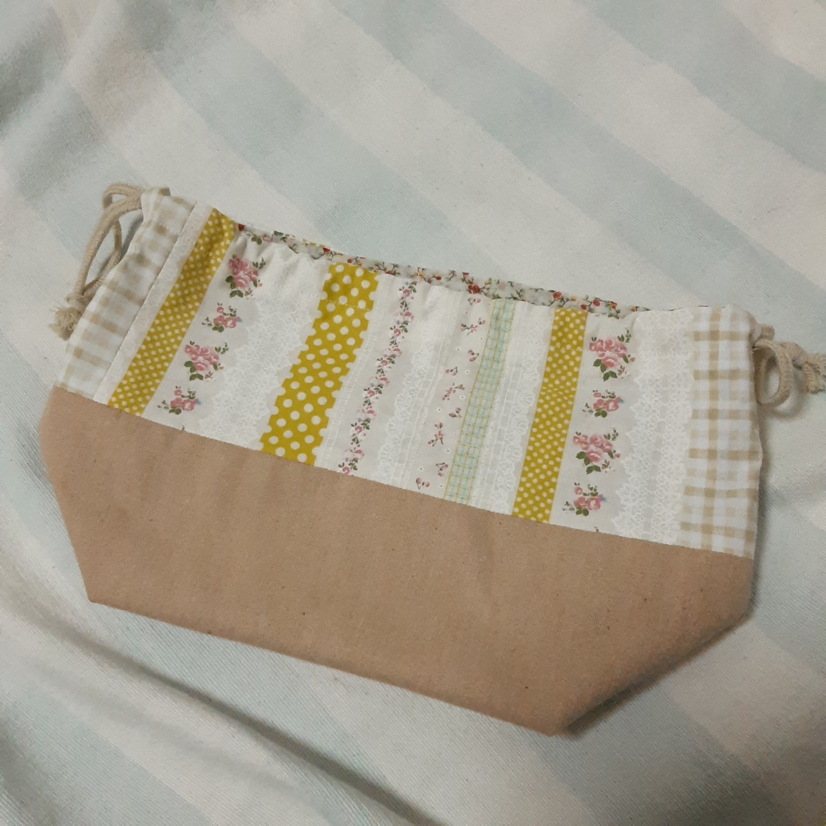 ハンドメイド◆お弁当袋◆L大きめ◆中高生・大人◆花柄水玉レース