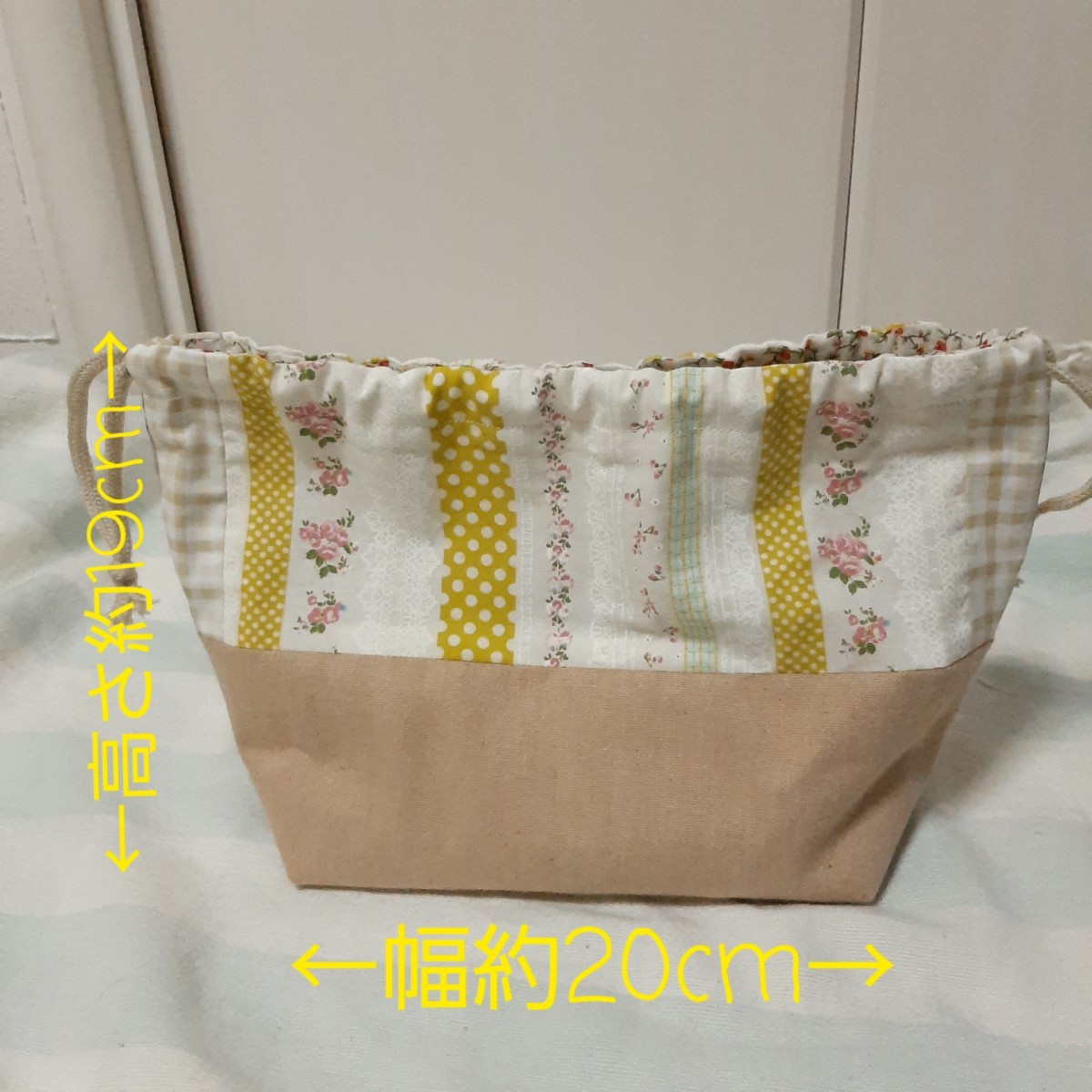 ハンドメイド◆お弁当袋◆L大きめ◆中高生・大人◆花柄水玉レース