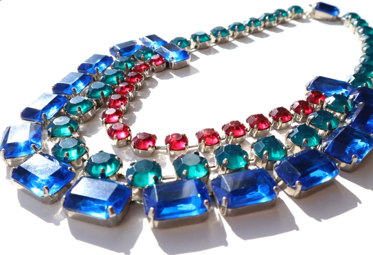 ★70s vintage red blue green acrylic necklace_画像4