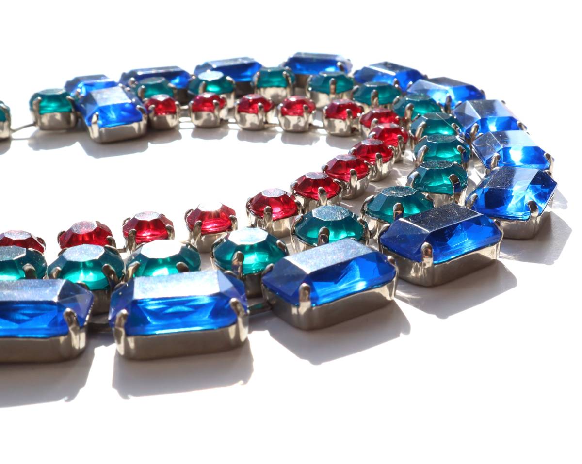 ★70s vintage red blue green acrylic necklace_画像6