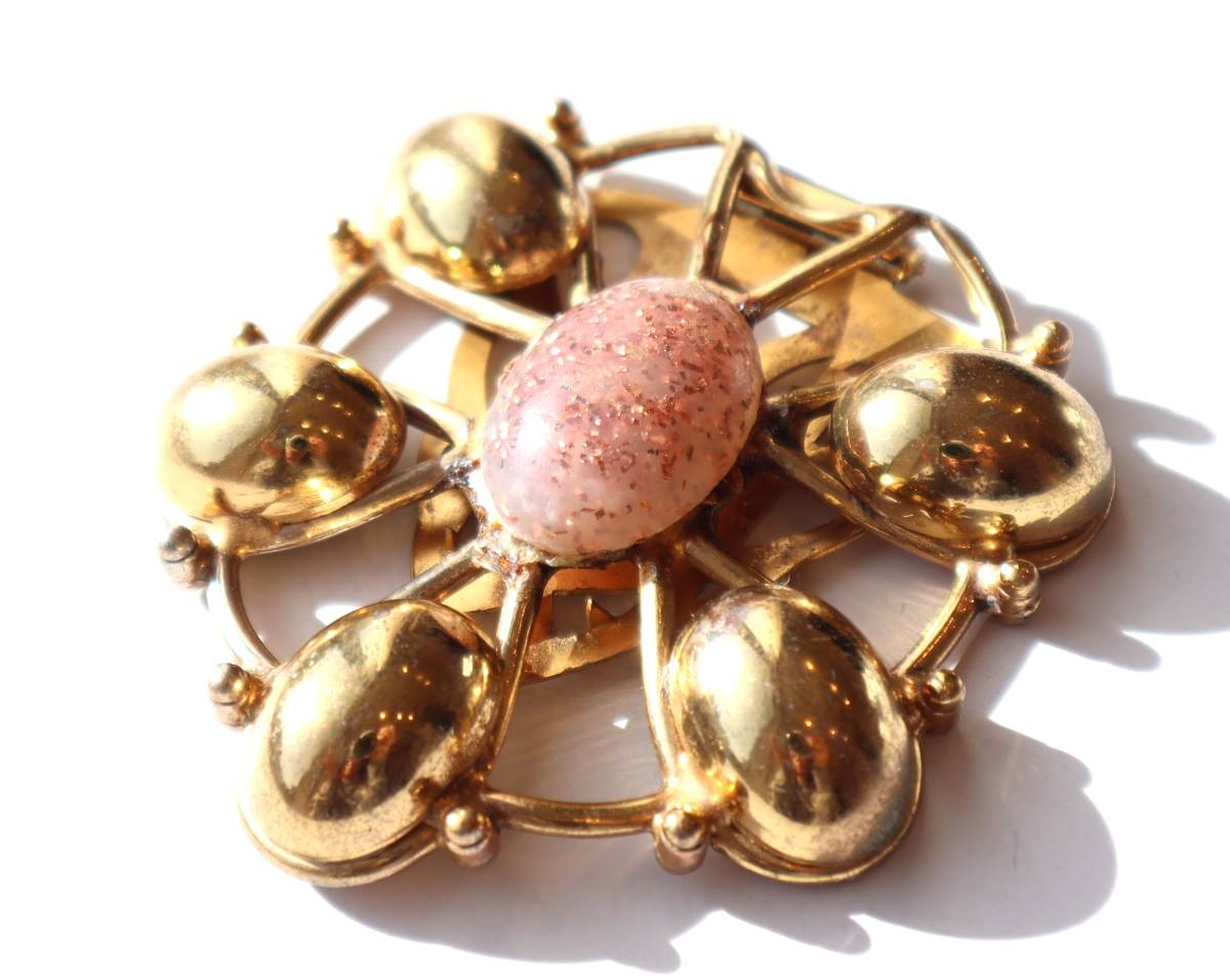 ★30s vintage gold pink oval clip